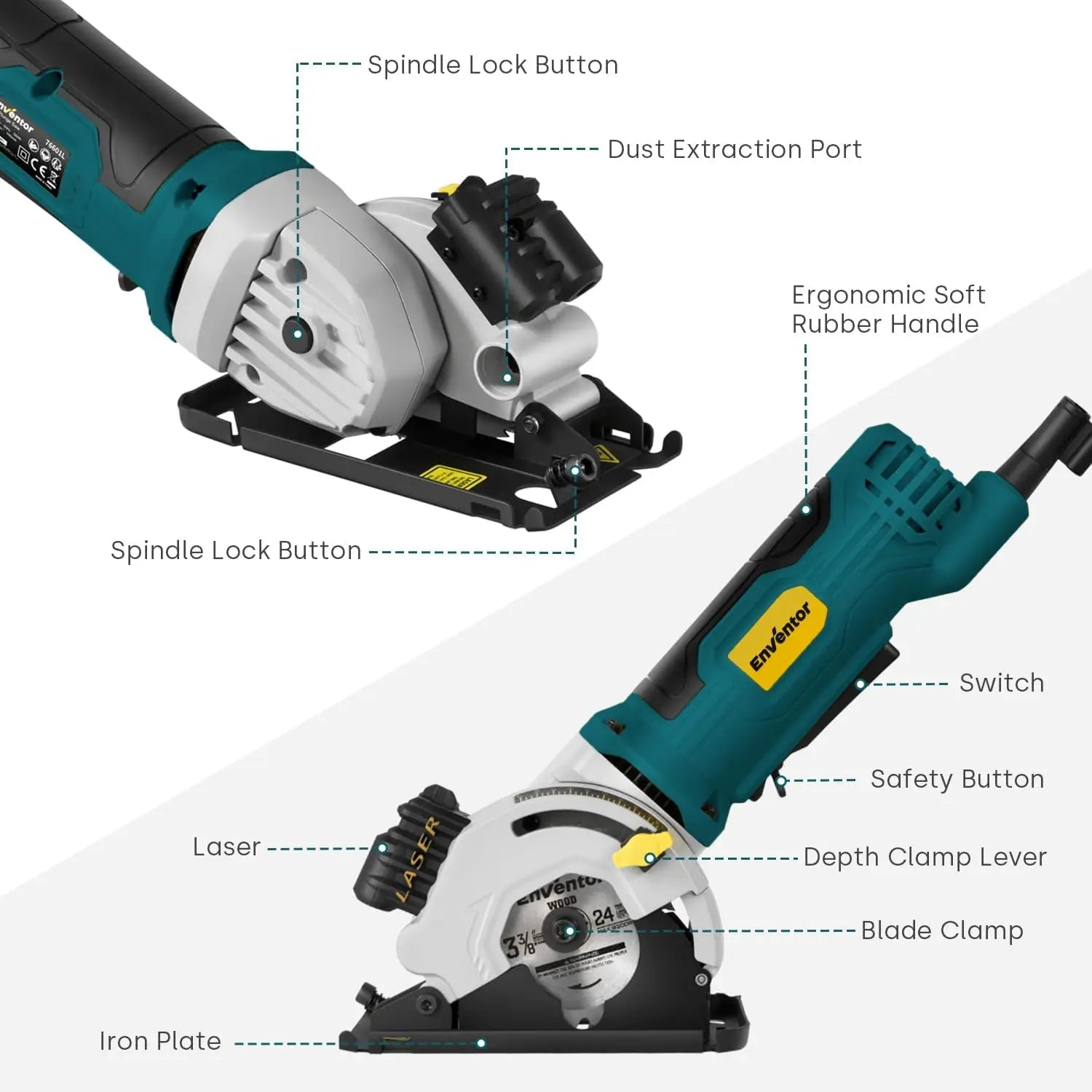 Compact Electric Circular Saw, Laser Guide, 4000RPM, 3 Blades