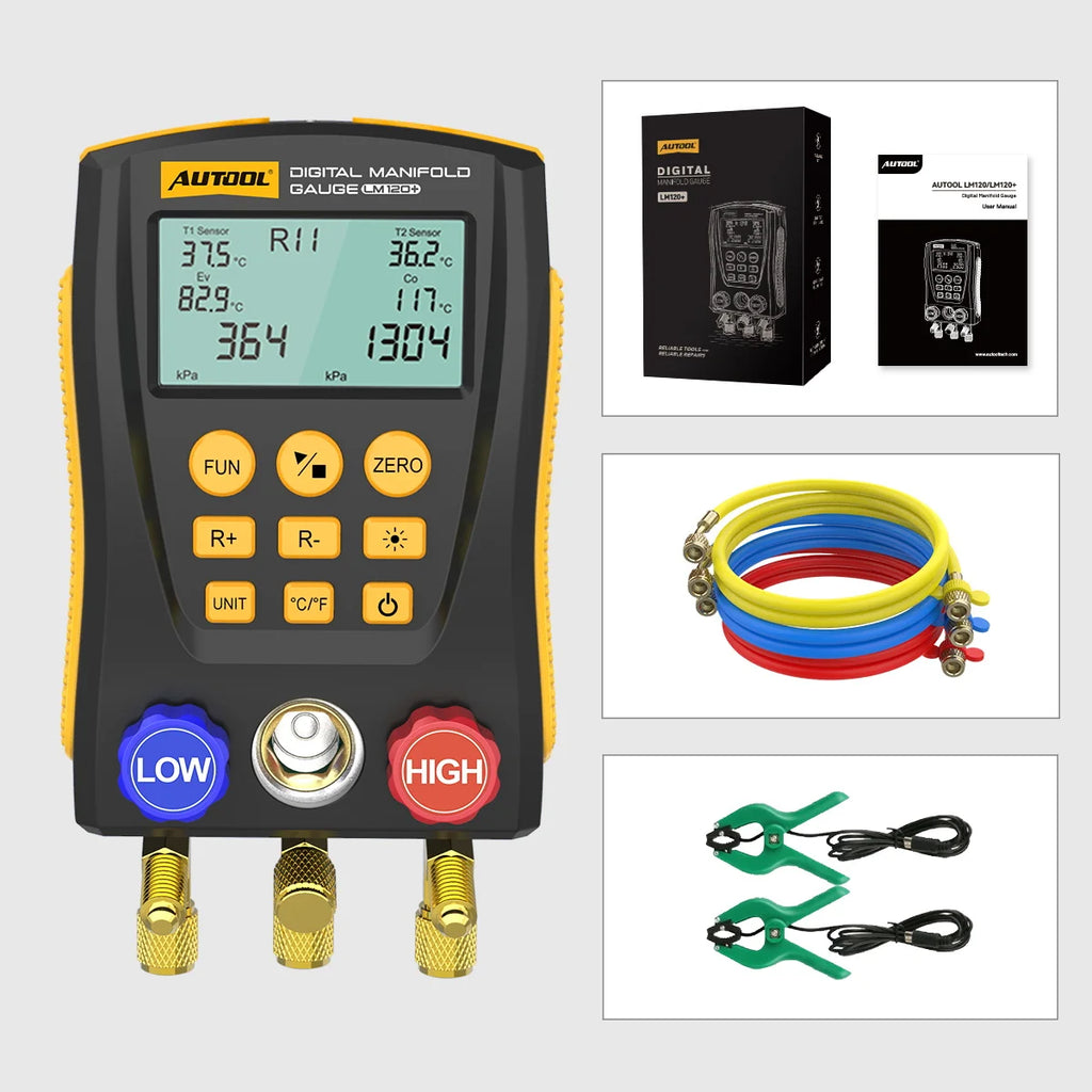 AUTOOL LM120+ Digital Refrigeration Pressure Gauge, Air Conditioning Temperature Detector, Multi-Function Vacuum Pressure Test Tool Kit