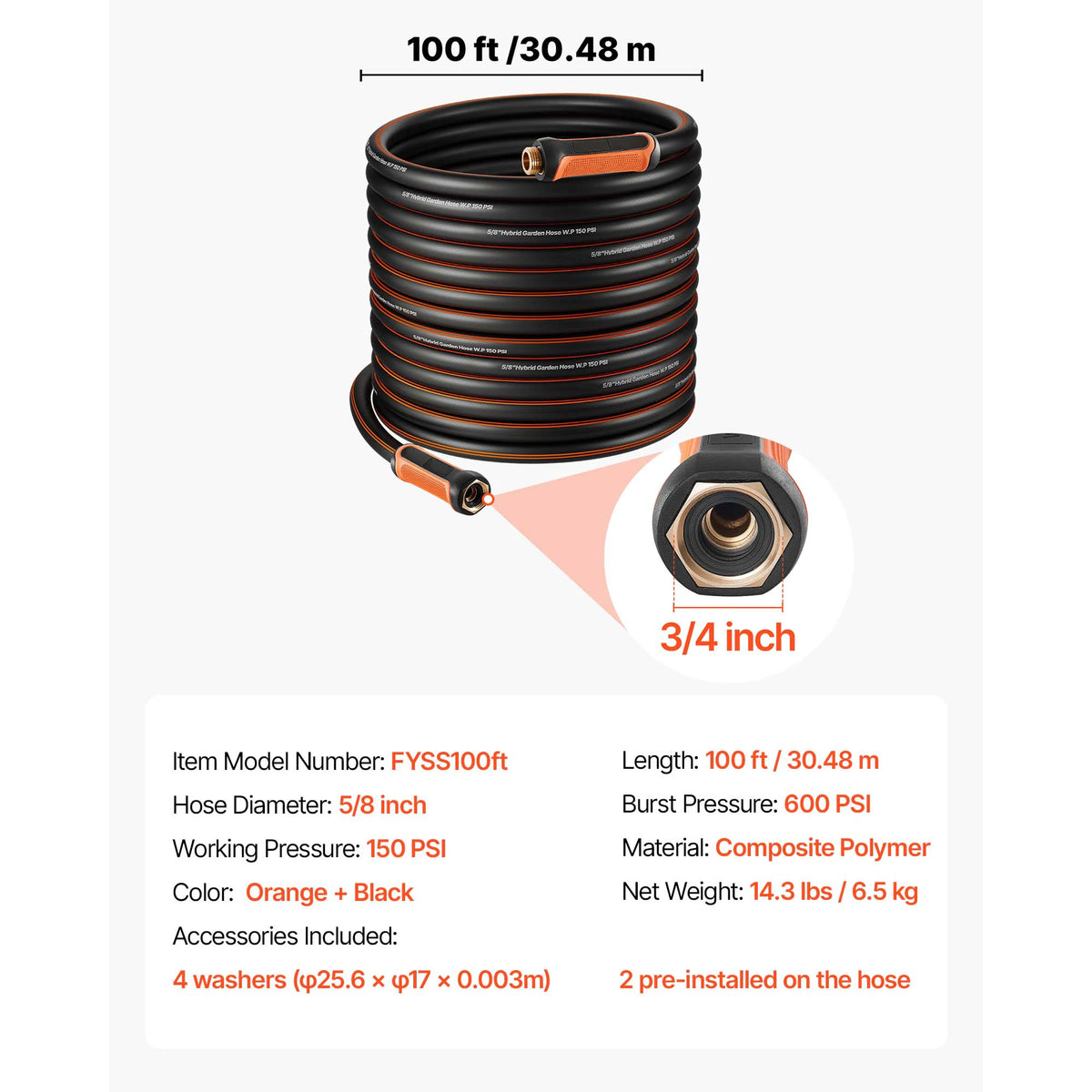 SucceBuy Garden Hose Heavy Duty Rubber Water Hose Flexible & Non-kink Outdoor Water Hose 25, 50, 75, 100, 125, 150Ft Lightweight Hoses for Gardening Cleaning