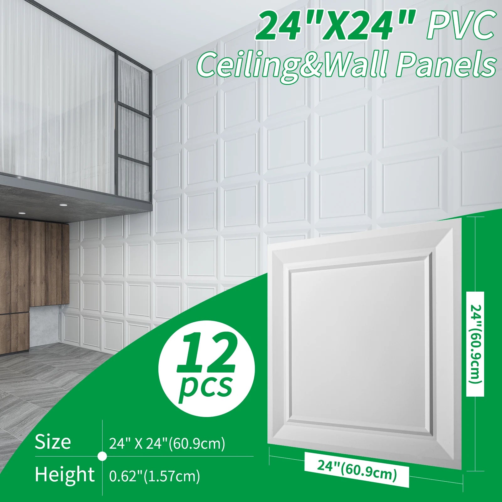 PVC Drop Ceiling Tiles, 24" x 24", Fire Rated And Waterproof, Covers 48 Square Feet