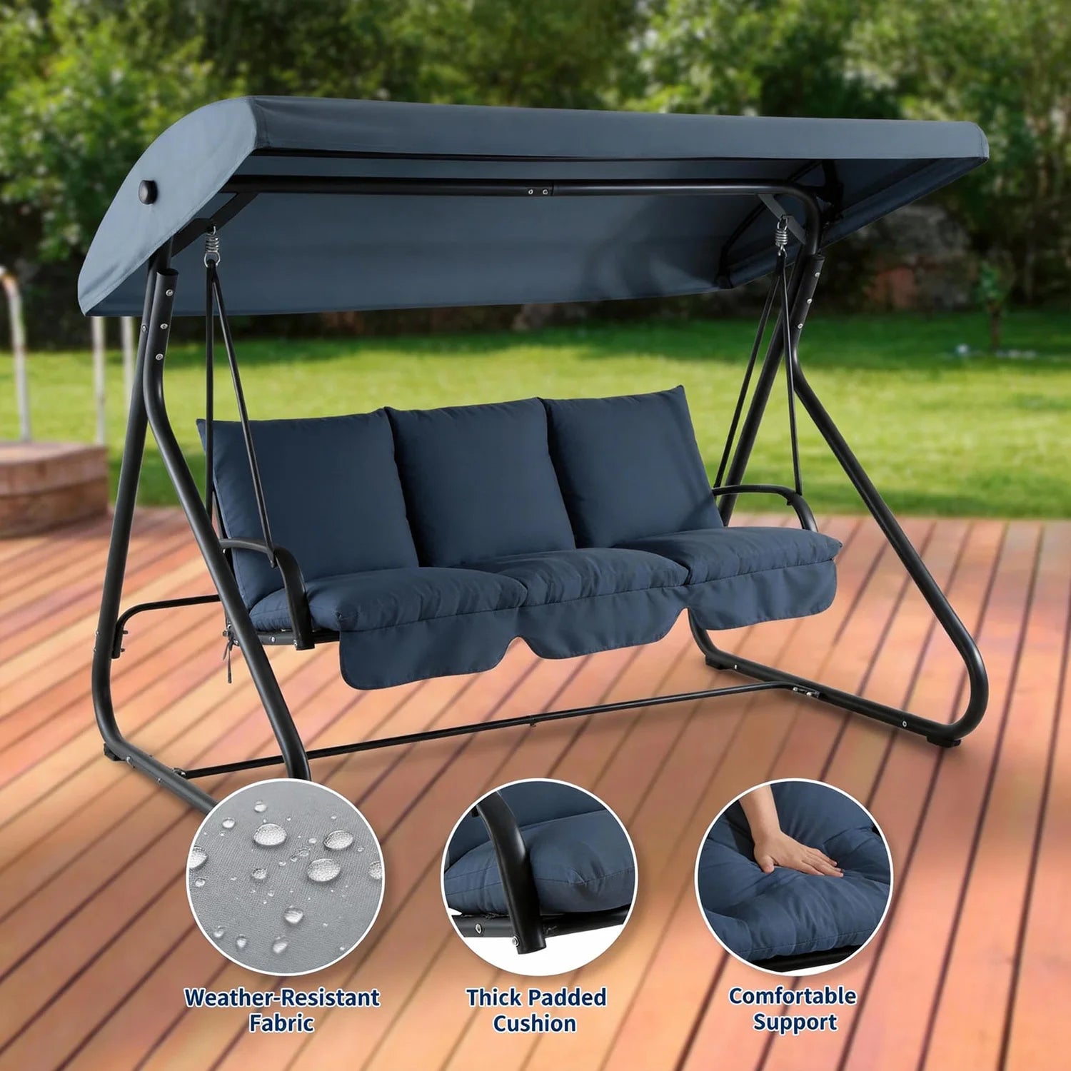 3-Seat Convertible Outdoor Swing Bed With Adjustable Canopy 2-In-1 Patio Glider Bench 750lbs Capacity For Porch Backyard