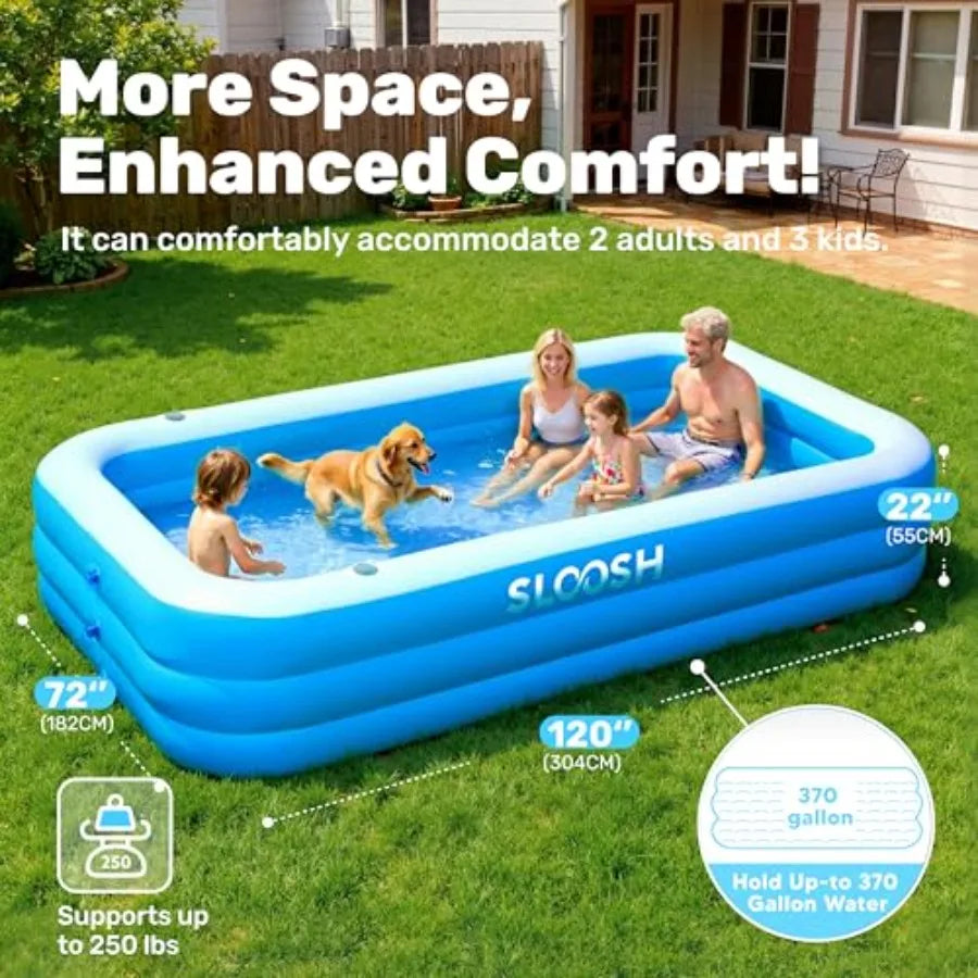 Joyfy Inflatable Pool for Adults with Seats 120" x 72" x 22" Full-Sized Blow Up Durable Thickened Above Ground Pool Large Swim