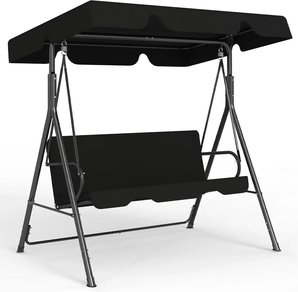 Outdoor Patio Swing W/Adjustable Canopy Heavy Duty Stand Three Persons Deck Lawn Backyard Porch Black