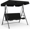 Outdoor Patio Swing W/Adjustable Canopy Heavy Duty Stand Three Persons Deck Lawn Backyard Porch Black