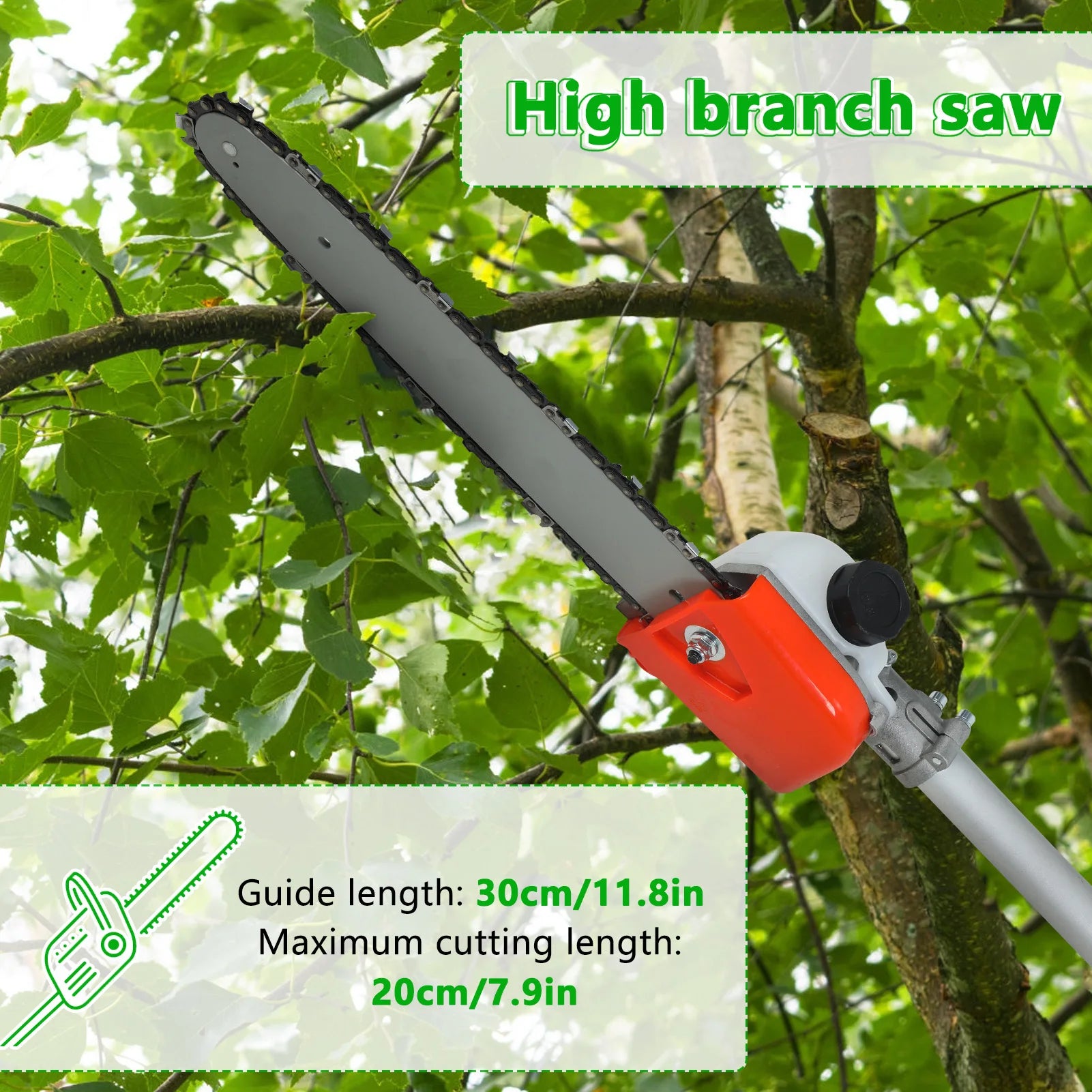 8 in 1 Weed Wacker, Trimmer, Edger, Chainsaw, Gas Powered, 52CC 2-Cycle