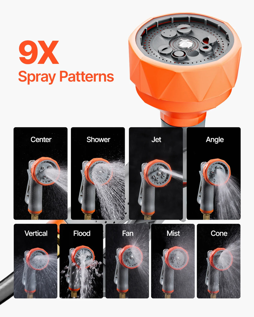 Retractable Garden Hose Reel, Wall Mounted, Heavy Duty Garden Hose, 9 Patterns Nozzle, Swivel Bracket