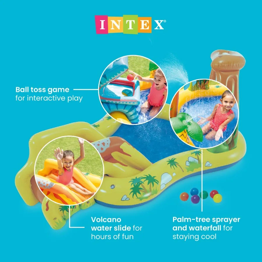 Intex Inflatable Dinosaur Play Center Outdoor Water Park Pool w Slide