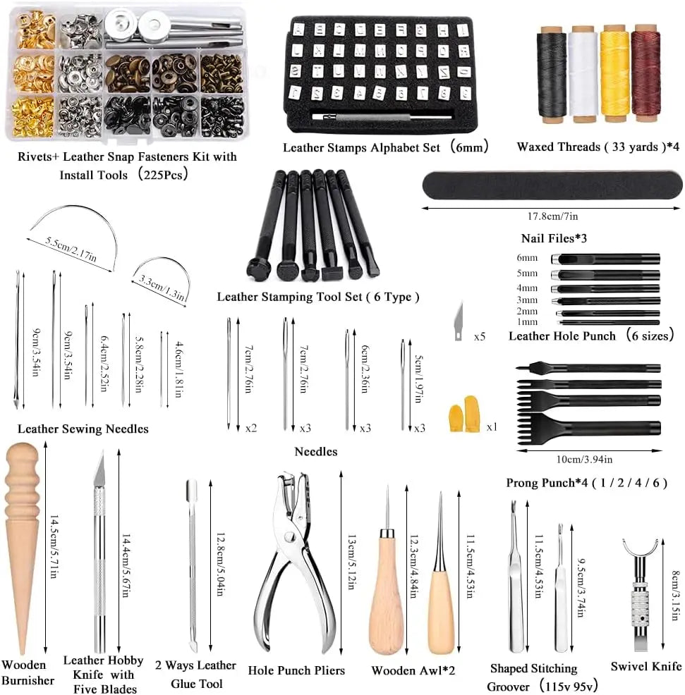 415-Piece Leather Crafting Kit with Punching, Sewing, Stamping & Sanding Tools for Professional and Beginner Projects