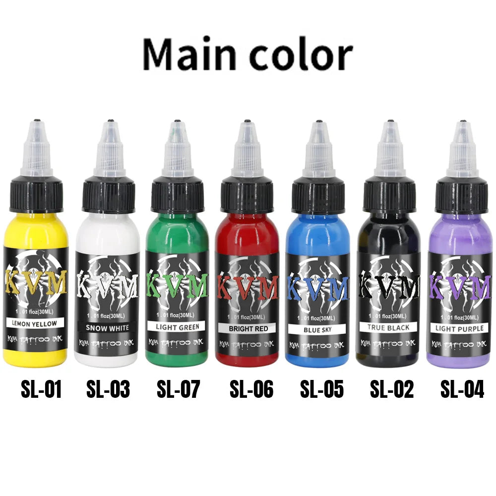 KVM 1oz (30ml) 7/14 Colors Professional Tattoo ink, Body Art Natural Plant Micro Pigment, Permanent Tattoo Ink For Body Paint