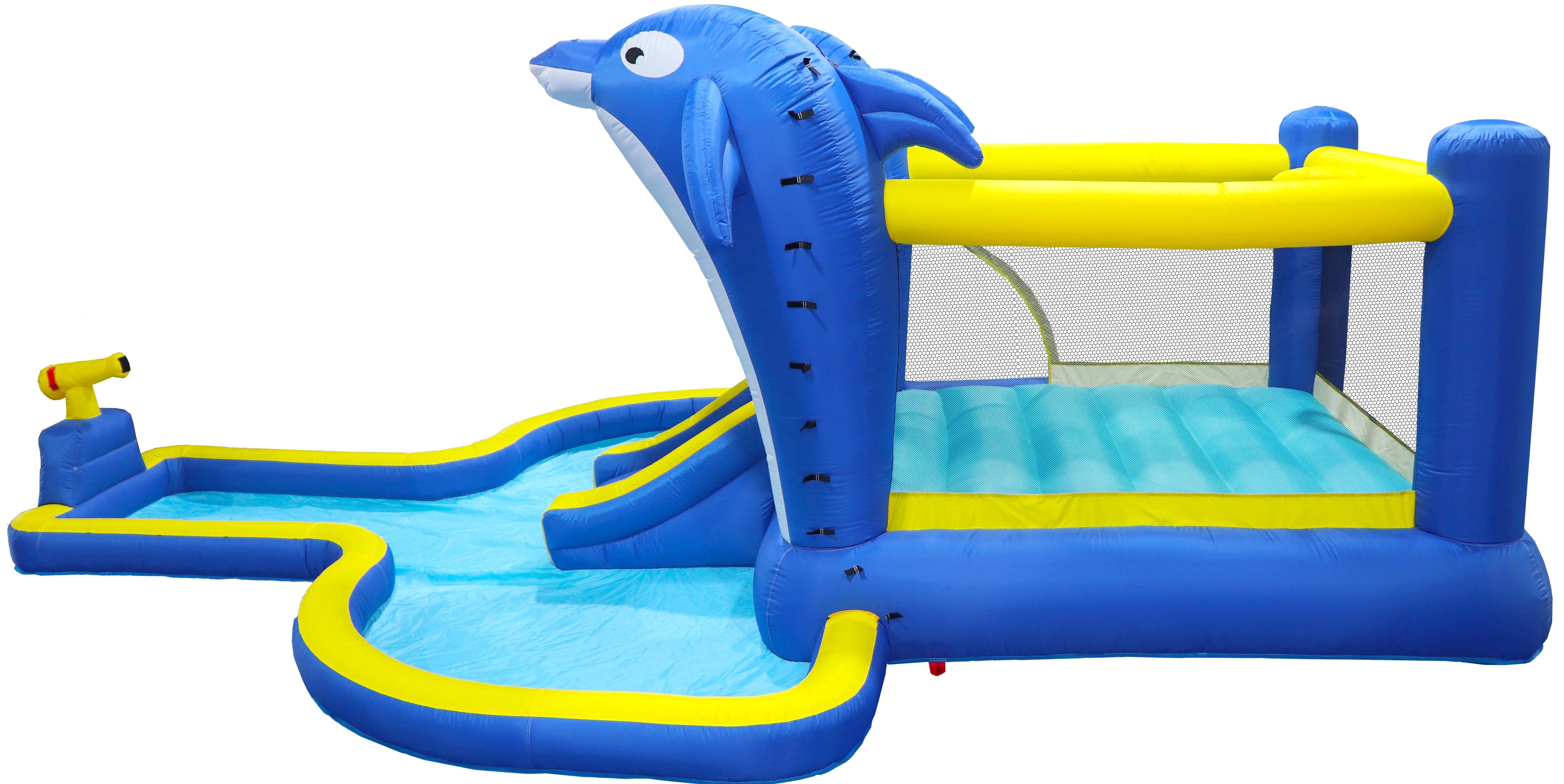8 in1 Inflatable Slide Water Park Trampoline Bouncing House Outdoor Garden With Dolphin Sprinkler Target Games Water Gun Basketball