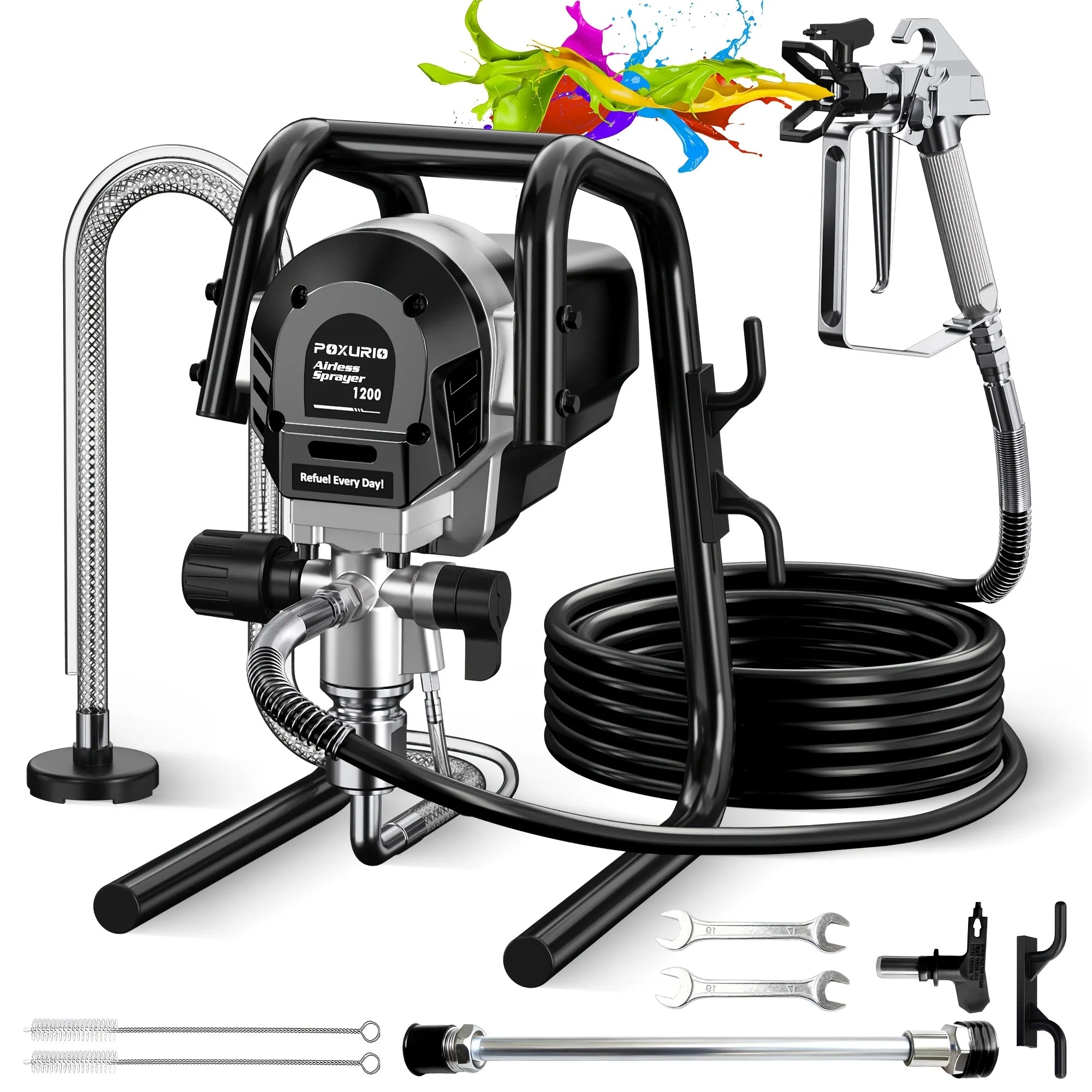 Litekon 1200W Heavy-Duty Airless Paint Sprayer, 3300PSI High Pressure & 40.58oz/Min High Flow For Fast Painting, Up To 30% More Coverage With Less Overspray, For Interior/Exterior Walls, Fences, Furniture