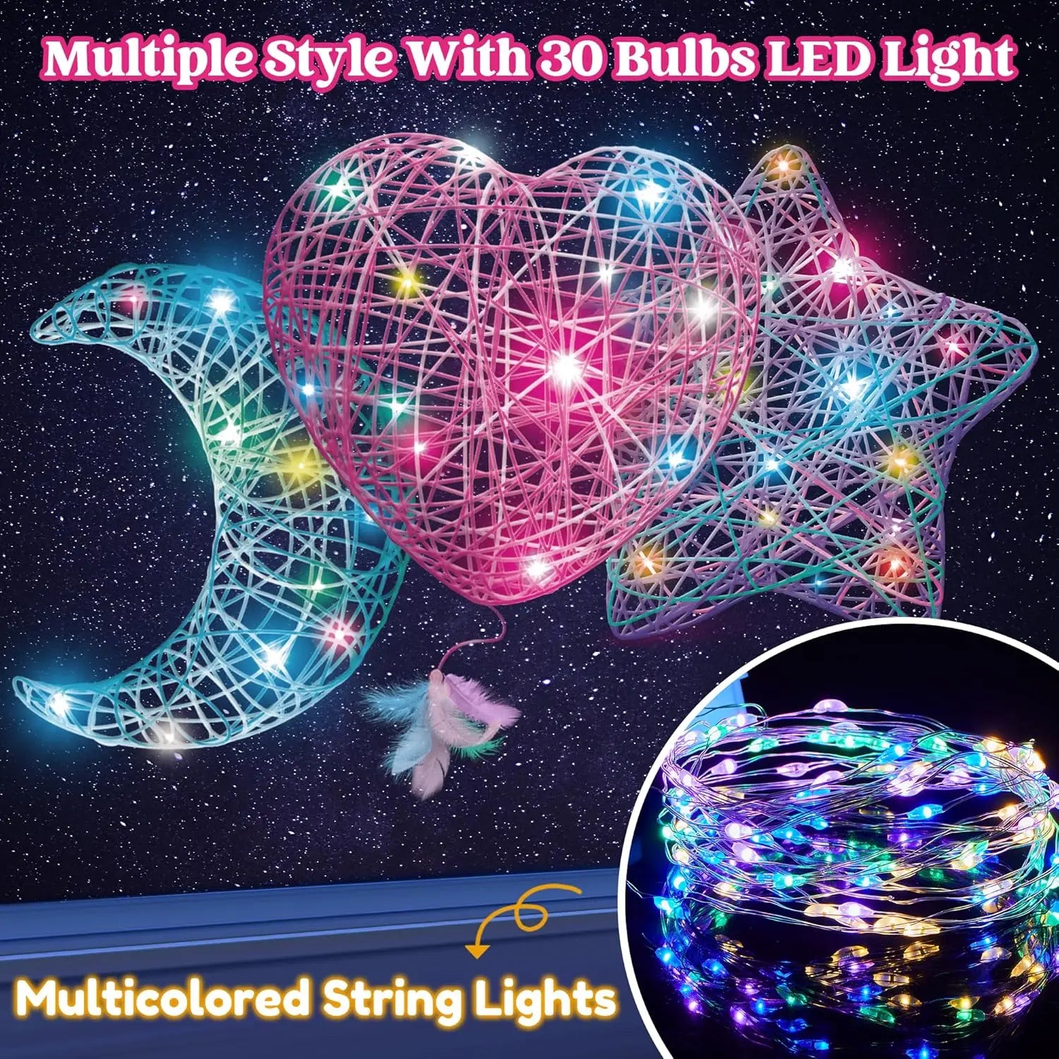 JOYFY 3D String Art Kit Light Up String Light Toy with 30 Multi-Colored LED Bulbs Arts Craft Set for Kid Birthday Chirstmas Gift