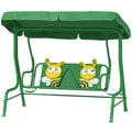 Kids Patio Swing Chair with Adjustable Canopy, Safety Belt for Patio, Garden, Poolside, Balcony, Dark Green