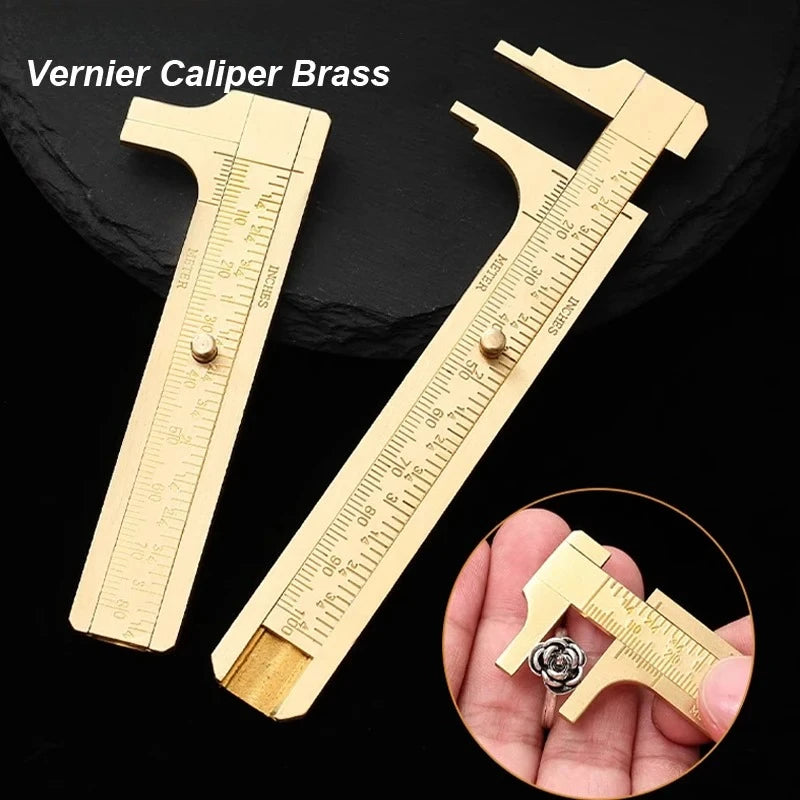 1pc Brass Vernier Caliper, Mini Precision Measuring Tool with Metric & Imperial Scale, Pocket Size Slide Gauge for DIY