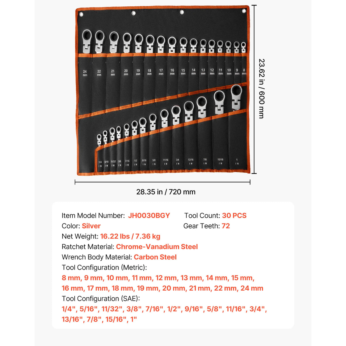 SucceBuy Combination Wrench Set Steel Ratcheting Wrench Set with Rack Organizer Size Labels for Household Automotive Repairs