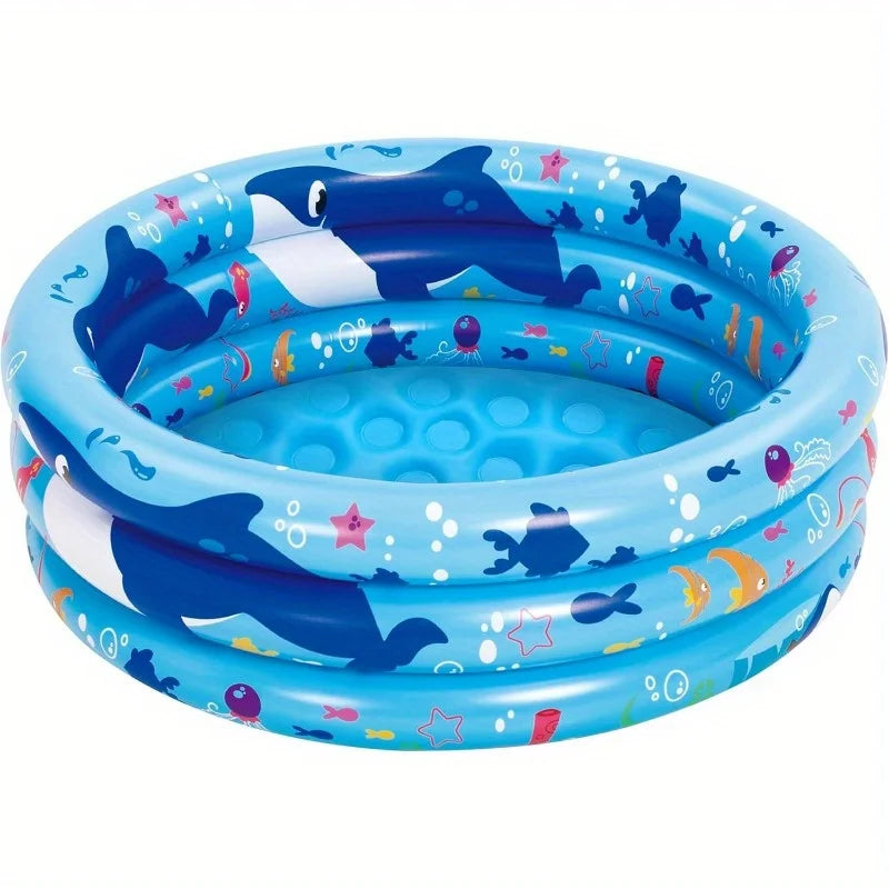 Joyfy Inflatable Kiddie Pool, 34"x10" Blow Up Kid Swimming Pool, 3 Rings Blue Baby Pool for Kids, Summer Water Party Swimming Pool