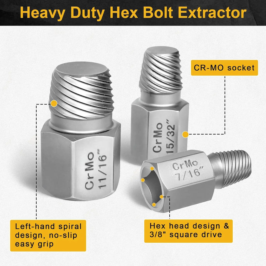 Feikenee 27PCS Screw Extractor Set, Upgrade Bolt Extractor Kit, Easy Out Screw Extractor Set, CR-MO Steel Heavy Duty Hex Head Multi-Spline for Damaged Bolts, Screws and Studs