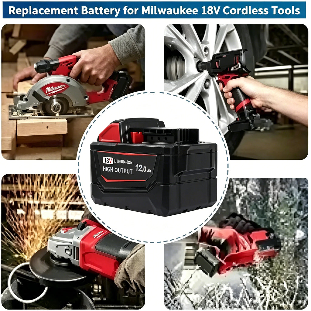 12Ah Replacement Battery Compatible with Milwaukee M18 18V, Lithium Ion Rechargeable Battery, High Capacity Battery Pack