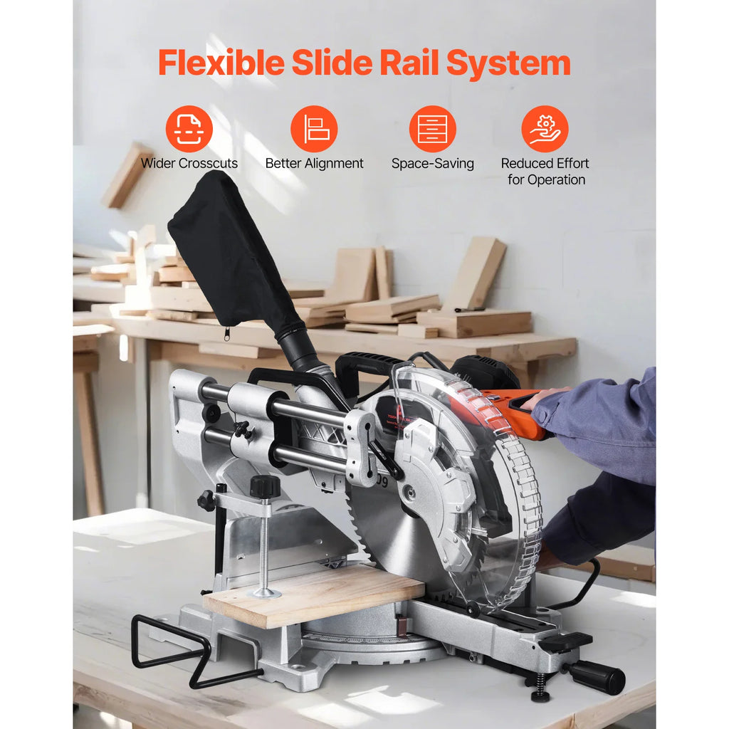 SucceBuy Sliding Compound Miter Saw 12-Inch Blade 15Amp Motor 60-Tooth Corded Double Bevel Sliding Miter Saw LED Alignment