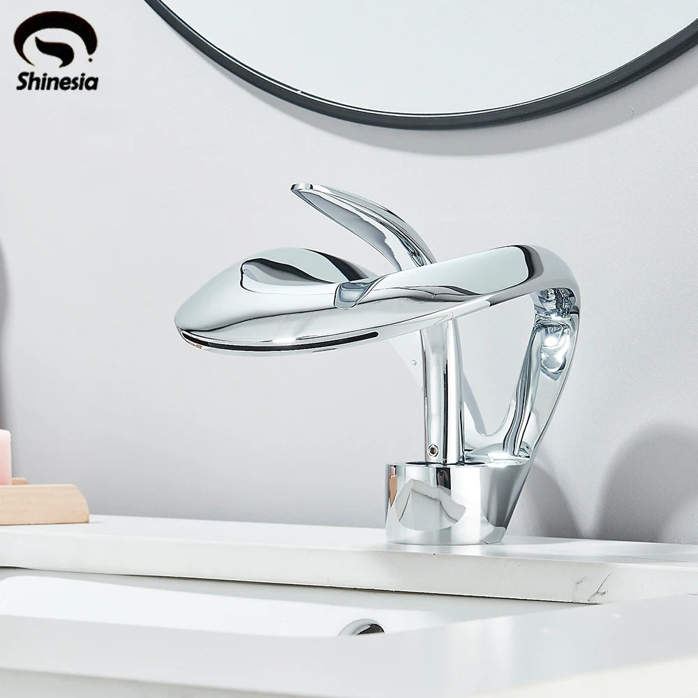Waterfall Bathroom Sink Faucet, Modern Design, Single Handle