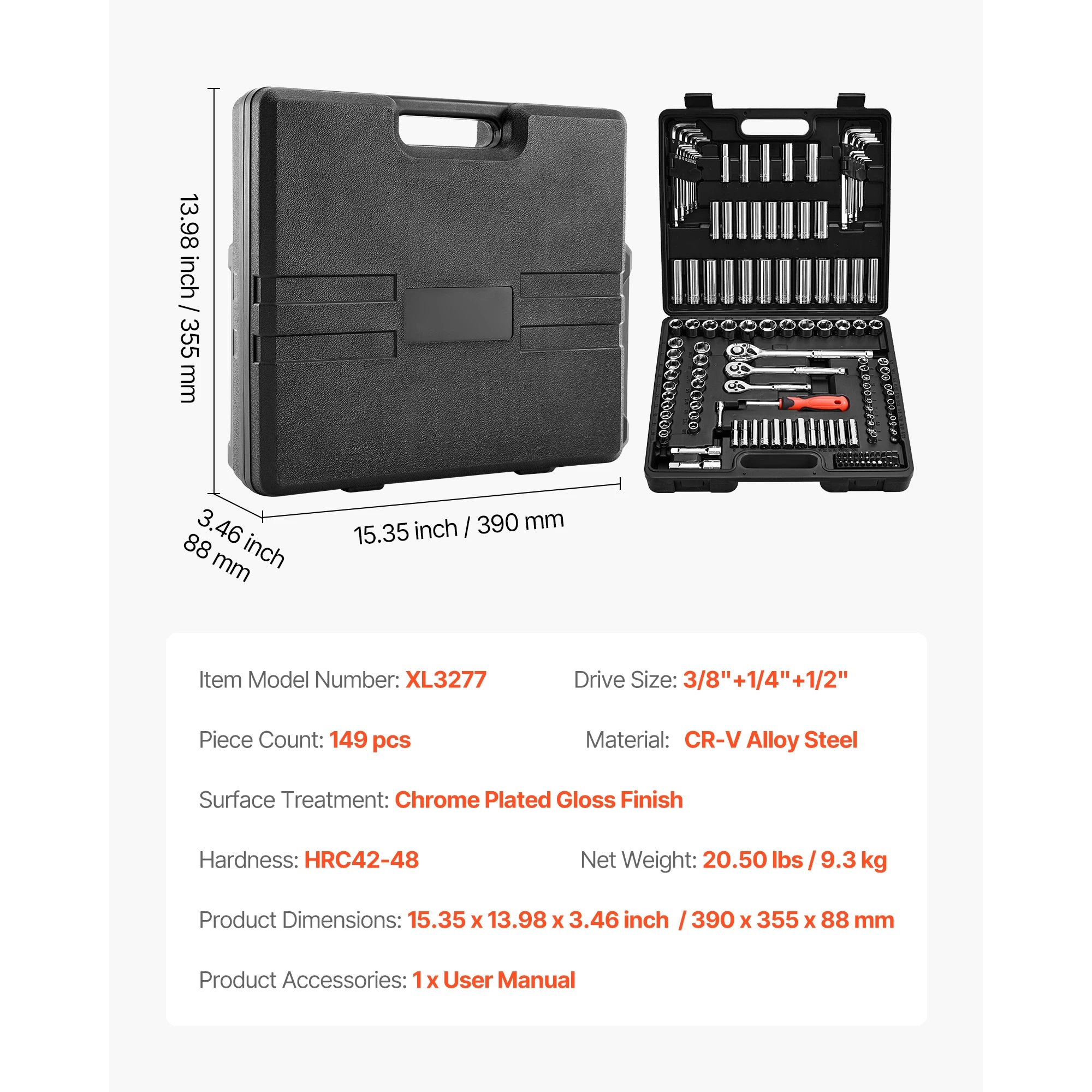 SucceBuy Socket Set, 76 Pieces 3/8, 1/4, 1/2in Drive Socket and Ratchet Set, SAE & Metric Mechanic Tool Kit