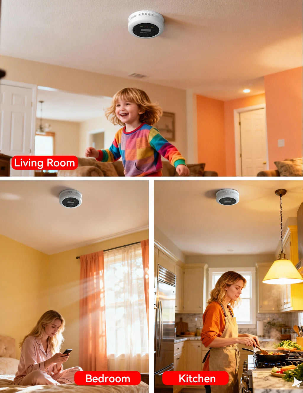 CHZHVAN 2 in 1 Smoke Detector Carbon Monoxide Detector,Smoke Alarm with Display 85dB Alarm  Fire Alarm for Kitchen,House