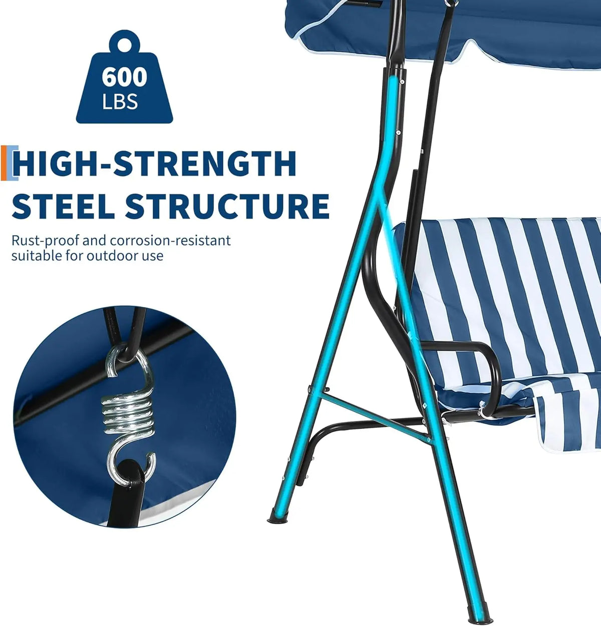 Outdoor Swing Chair with Adjustable Canopy, 3 Seat Stable Metal Frame Porch Swing Heavy Duty Stand Swing for Backyard Patio Lawn, Available in Red or Green