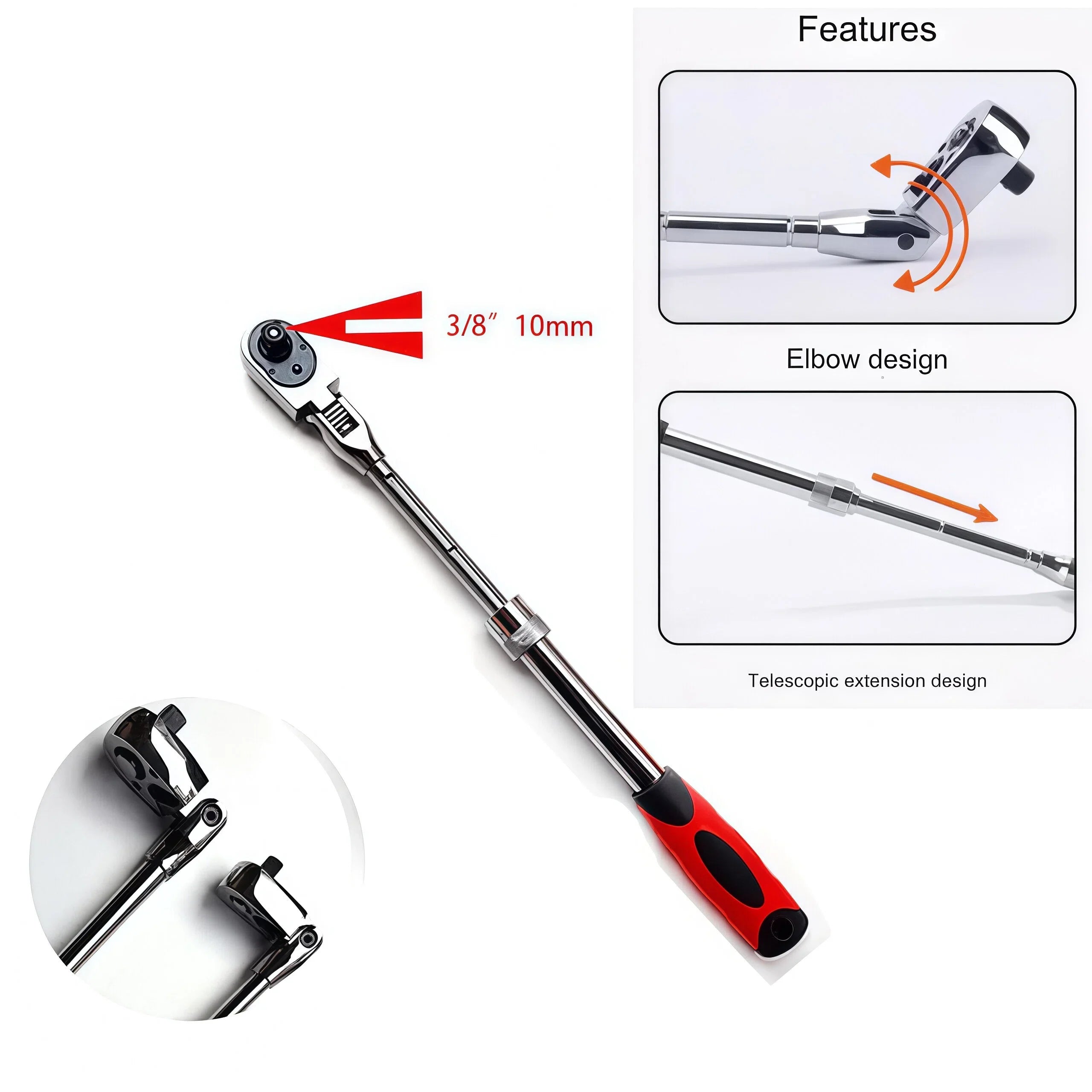 Durable Chrome Vanadium Steel Ratchet Wrench Set, 72 Teeth, Telescopic Handle, Quick Release, 1/2, 3/8, 1/4 Inch for Automotive