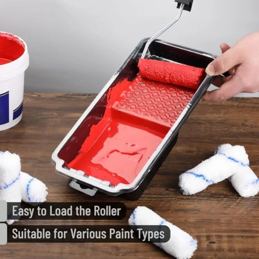 Bates- 4 Inch Paint Tray Set, 22 pcs, 1x 4 Inch Paint Roller Tray, 20x Disposable Plastic Liners and 1x Roller Frame