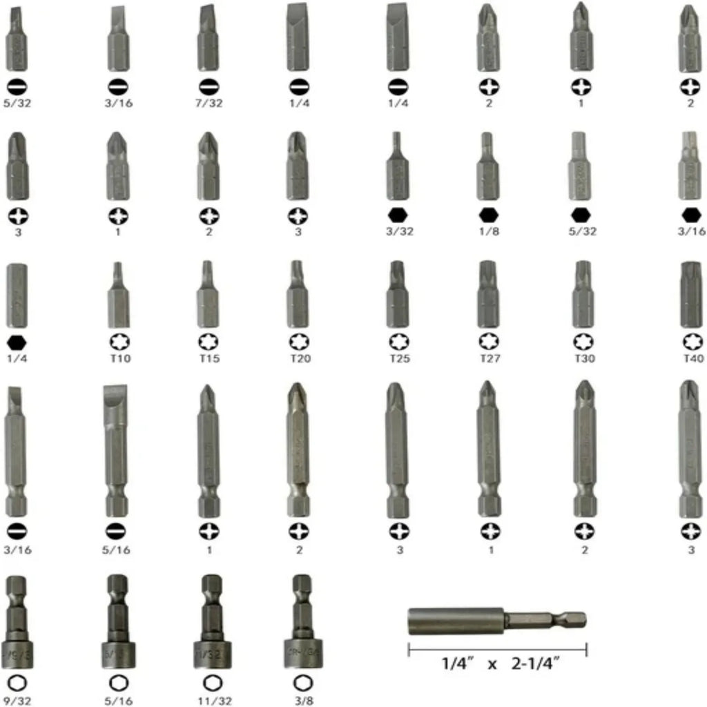 Keega Tools 37 Piece Impact Screwdriver Bit Set Nut Driver Torx, Slotted, Phillips Tool Magnetic Drill Bits
