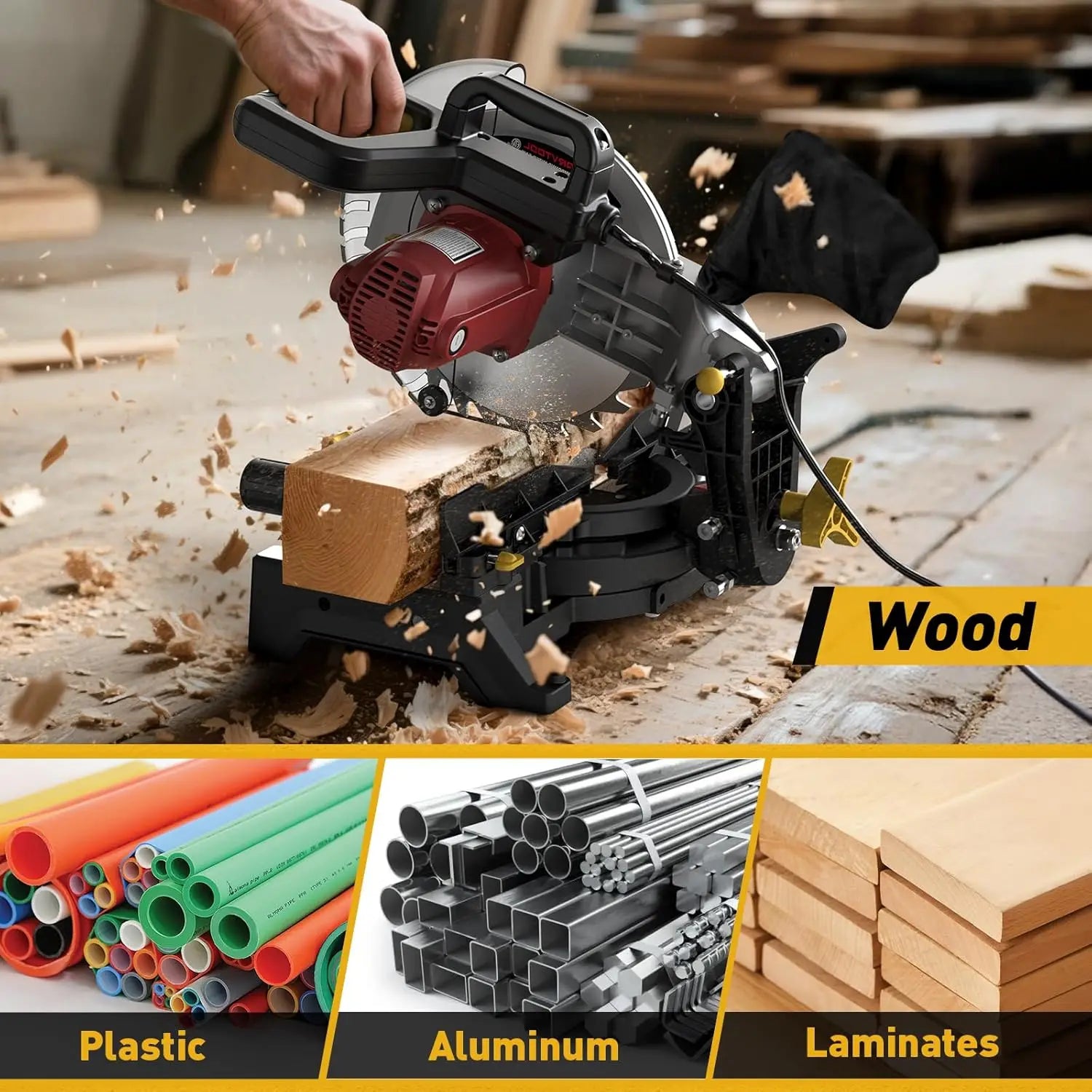 Compound Miter Saw Single Bevel 0°-45° Left Miter 15-Amp 5000 RPM 36-Tooth Blade Precision Angles Metal, Wood Cuttng Machine