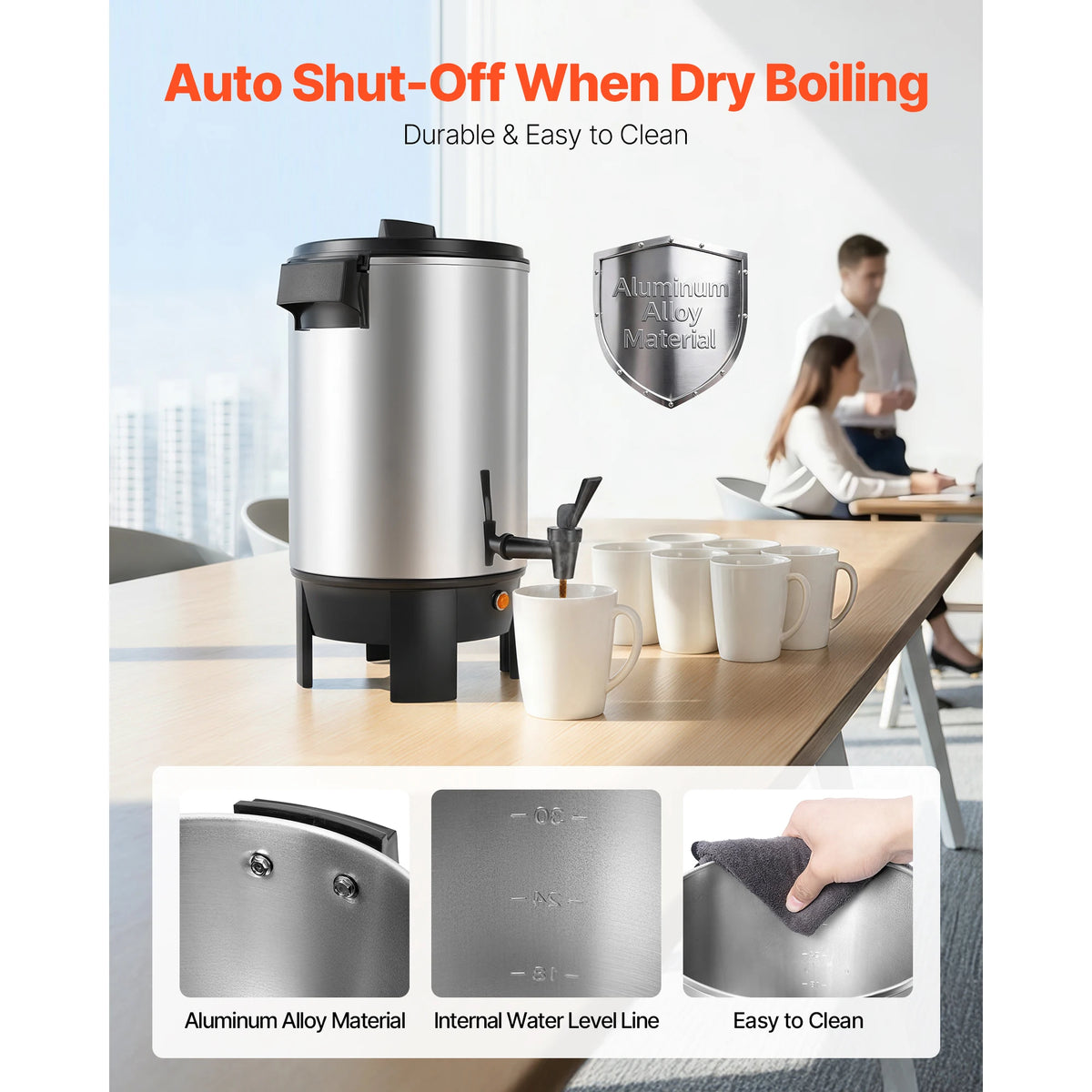 SucceBuy Commercial Coffee 30/42/60/100 Cups Urn Hot Beverage Dispenser with Dripless Faucet Quick-Brewing Coffee Maker