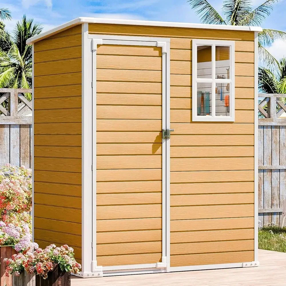 Durable 5x3 Resin Storage Shed with Floor & Windows, Weatherproof Outdoor Kit for Tools and Garden