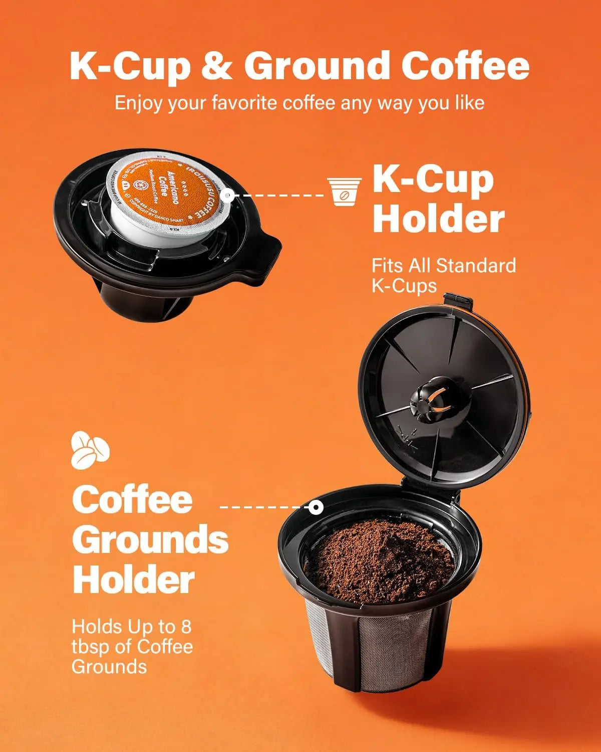 Programmable 5 Cup Drip Coffee Maker, Single Serve Hot & Iced Coffee Machine for K Cup & Grounds, 95oz Reservoir, 6-24oz Brew Size, Strong Brew, Stainless Steel Carafe