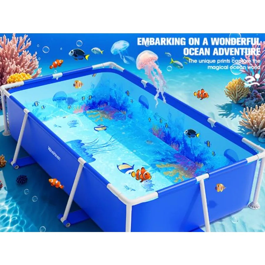 WaveHaven Above Ground Pool for backyard use, steel frame with blue PVC liner, easy-set assembly, 7ft x 4Ft x 24in rectangular family pool