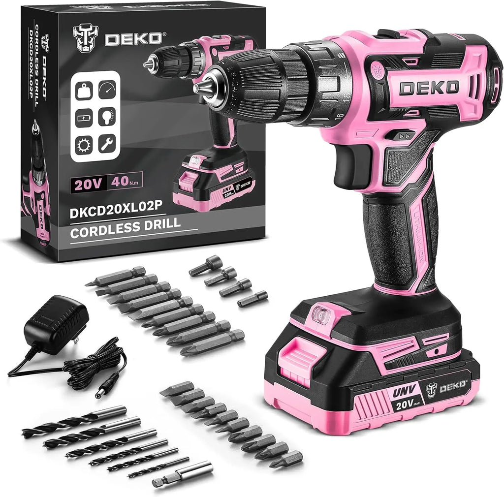 20 Volt Power Drill, Cordless, Tool Set for Women, With Bits, Battery And Charger