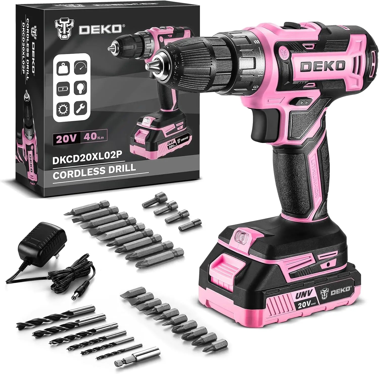 20 Volt Power Drill, Cordless, Tool Set for Women, With Bits, Battery And Charger