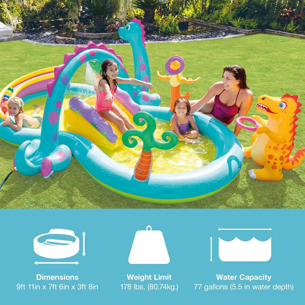 Kiddie Inflatable Outdoor Swimming Pool Dinoland Play Center 11 Foot 7.5 Foot 44 Inch