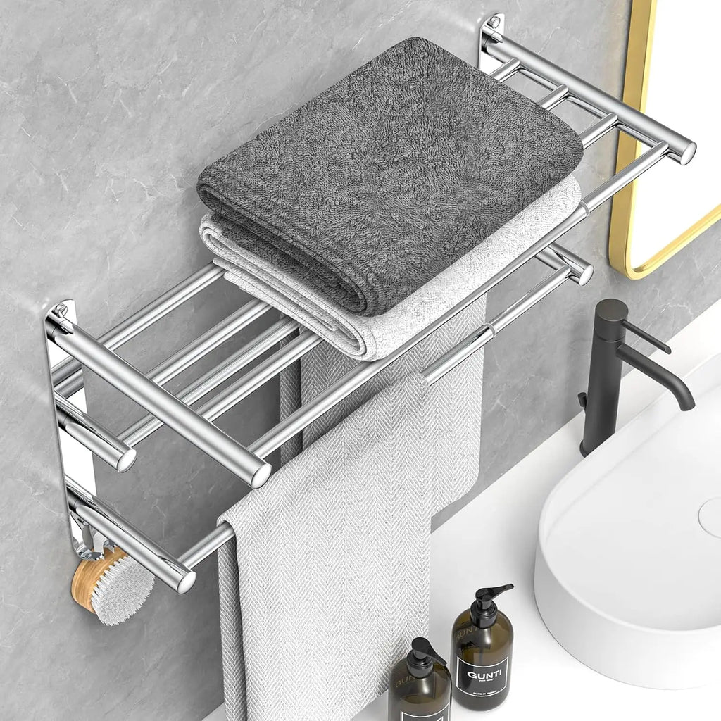 Adjustable Stainless Steel Towel Rack for Bathroom Wall Mount, 17-30.7 Inch Adhesive Shower Towel Holder