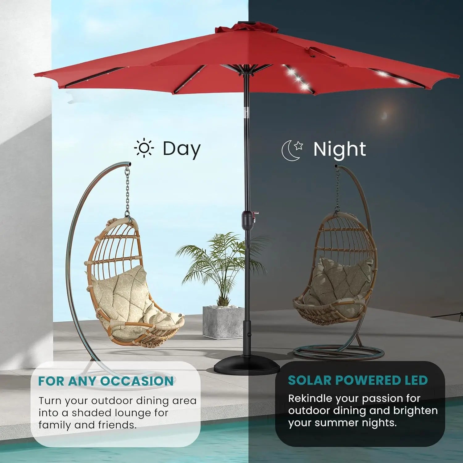 10FT Solar Patio Umbrella with 32 LED Lights, Tilt & Crank, Waterproof