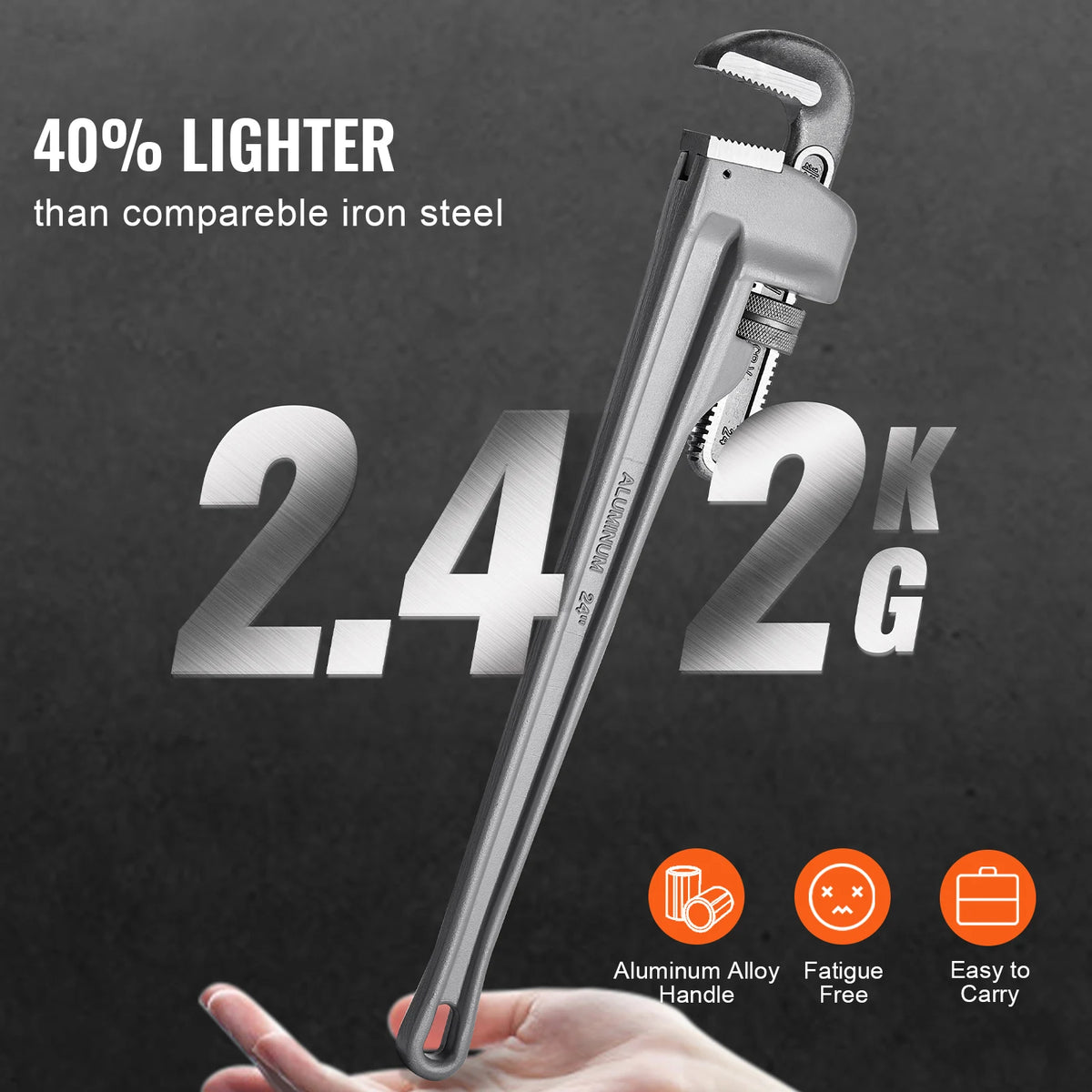 Vevor Pipe Wrench Aluminum Straight Pipe Wrench Adjustable Plumbing Wrench High Strength Jaw & Ergonomic Handle Automotive