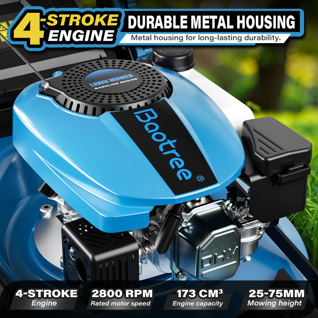 Gas Powered Push Lawnmower, Self-Propelled Gas Lawnmower, 21-Inch Cutting Deck, 201cc 4-Cycle Engine, 7 Levels Adjustable Cutting Height, 3-in-1 Functions (Bagging, Mulching and Side Discharge)
