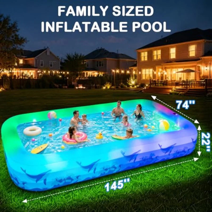 Large Inflatable Pool with Light, 12TF x 6.5TF Inflatable Swimming Pool for Adults, Solar Powered Blow Up Pool, Oversized, Thickened Material