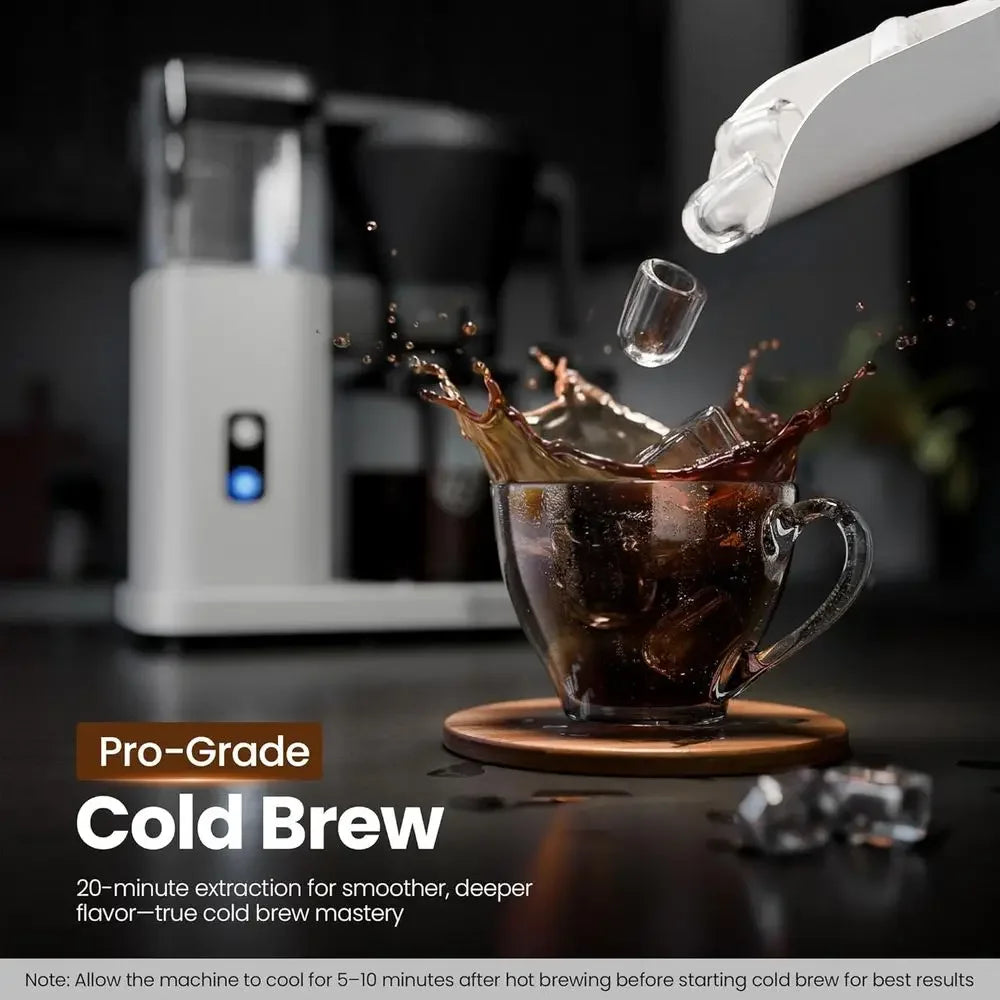 KiSMilE 8-Cup Drip Coffee Maker with Pour Over, 197-205℉ Heat Control, Removable Tank, Cold Brew & 40 Min Warming (Silver)