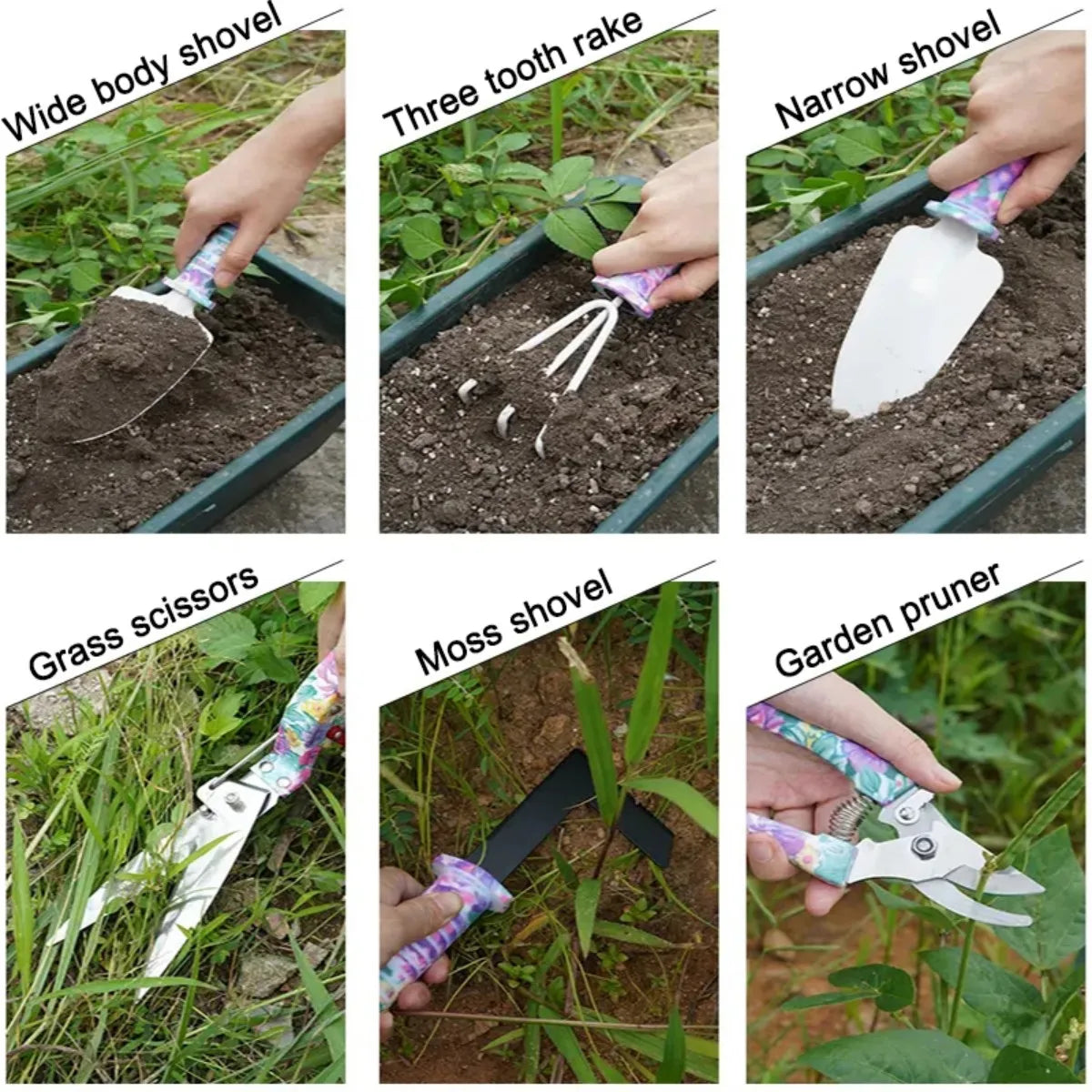 Flower Print Gardening Set, Hand Gardening Tools, 10 Pieces