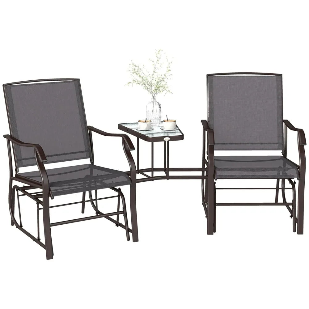 XiaoLang  Outdoor Glider Chairs with Coffee Table, Patio 2-Seat Gliders with Breathable Sling Fabric,