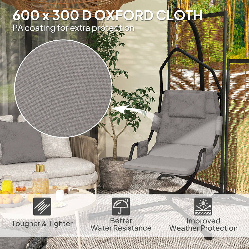 Outsunny Hanging Hammock Swing Chair with PA Coating Cushion, Gray