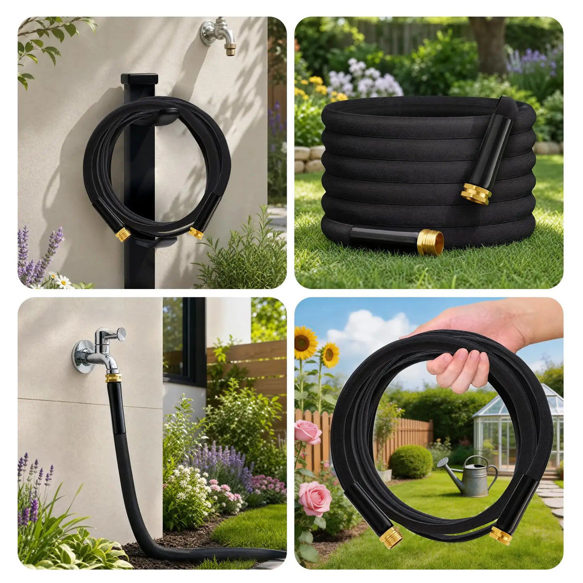 25/50/75/100Ft Non-Expandable Fabric Covered Garden Hose With 3/4 Inch Copper Plated Aluminum Fittings Burst Proof PVC Inner Core For Garden Watering Car Washing And Outdoor Use