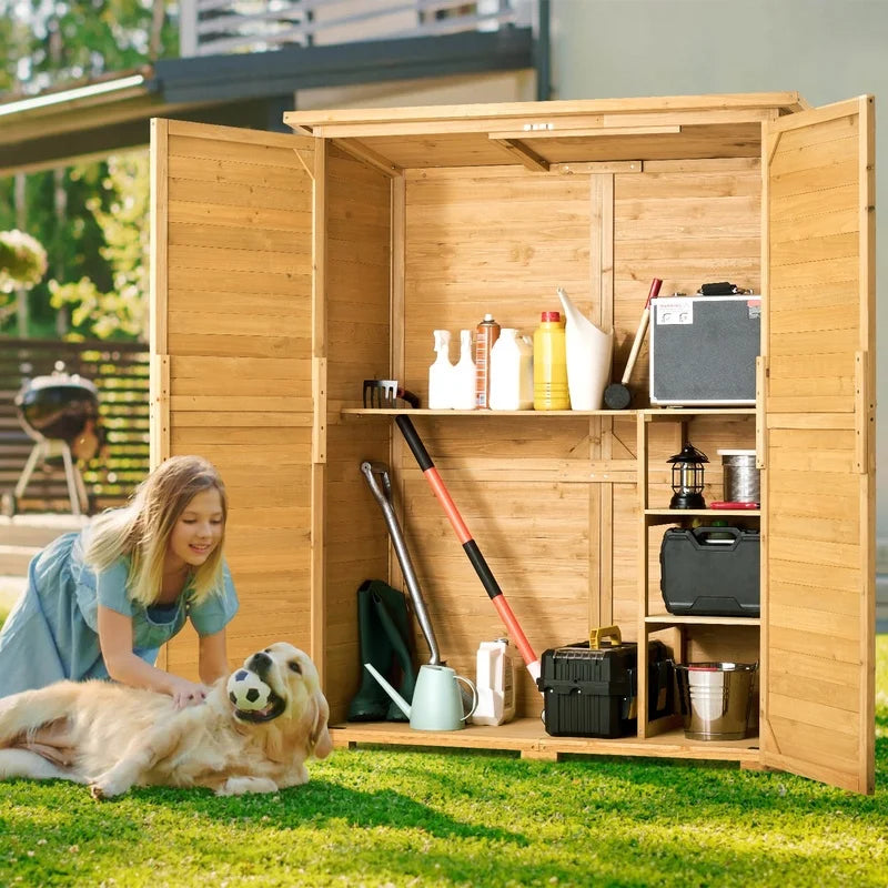 55x67.5 Inch Outdoor Wooden Garden Shed with Metal Roof Waterproof Storage for Tools
