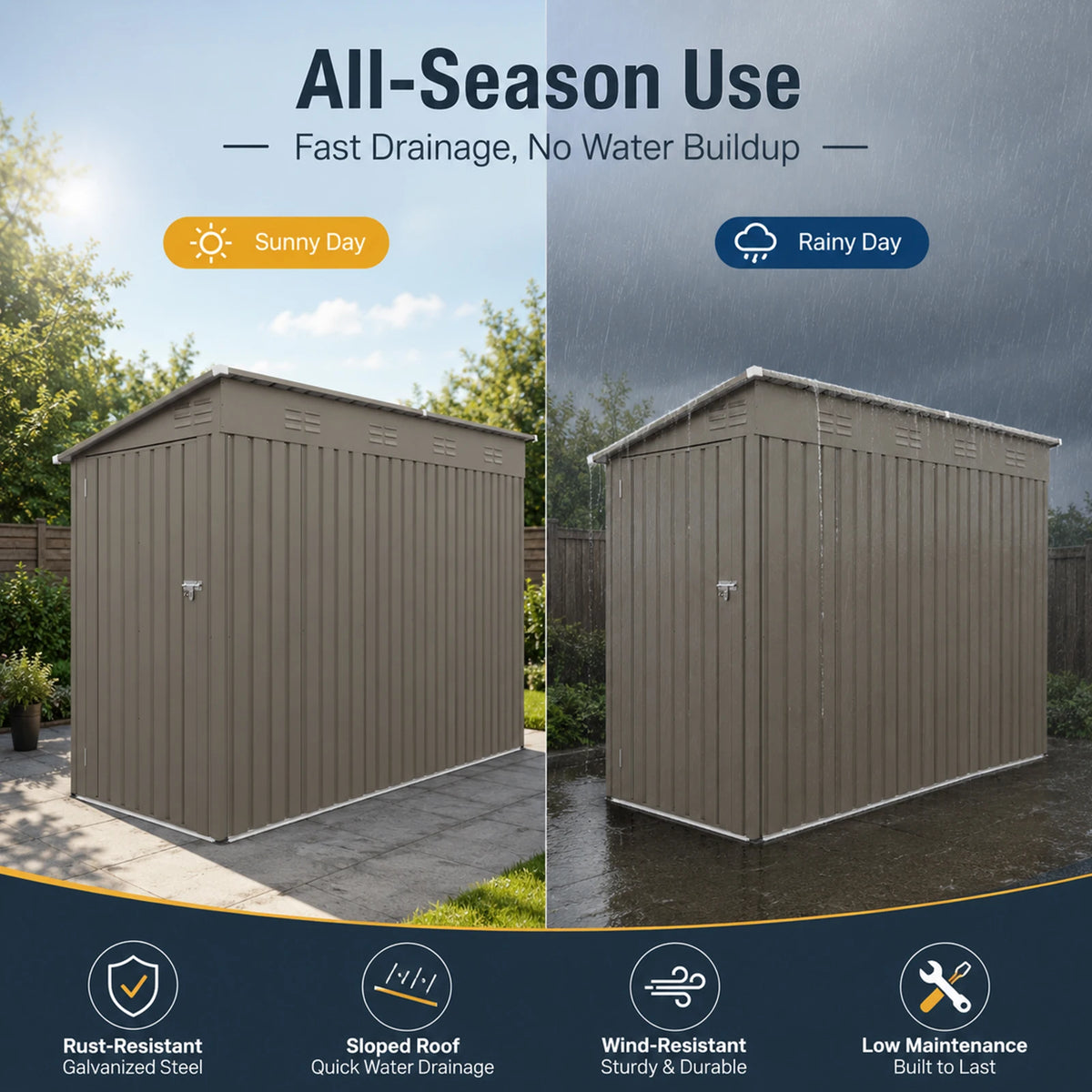 4x9FT Olive Grey Metal Storage Shed, Galvanized Steel Tool House with Window & Thick Frame, Outdoor Garden Equipment Organizer for Backyard